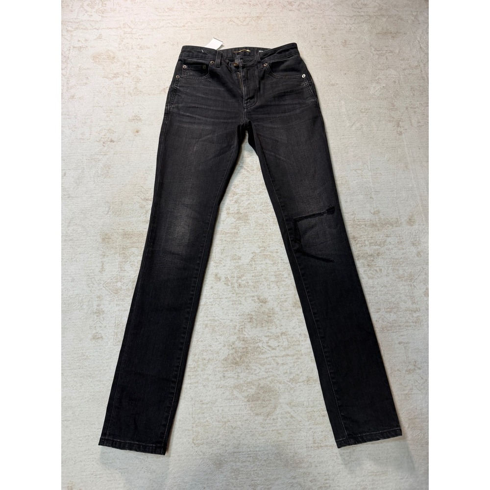 Saint Laurent D05 W/SK-MW Black Distressed Skinny Jeans Size 26 Made in Italy